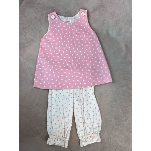 Vintage 90s Girls Pink Polkadot Outfit Set 12 Months - Picture 1 of 6
